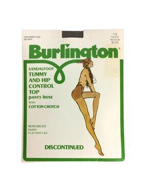 Burlington Sandalfoot Tummy & Hip Control Pantyhose Medium Taupe 1980s Nylon